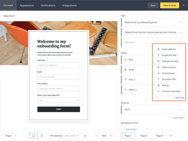 How to add a new field in a form designed in Getform