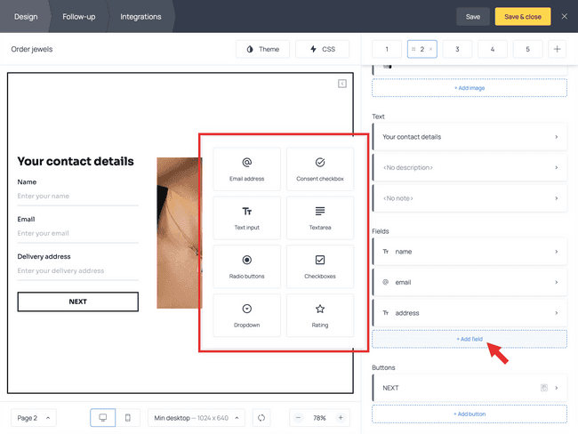 The +Add field button and field types