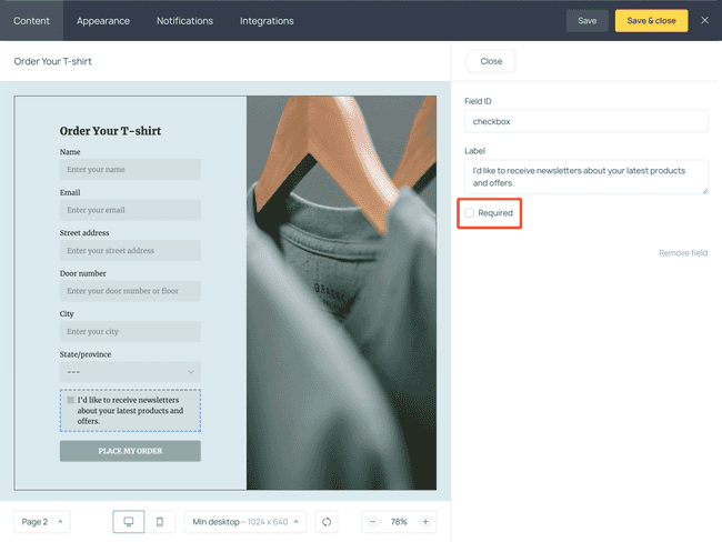 Add a consent checkbox to your T-shirt order form to be able to send marketing newsletters to new customers