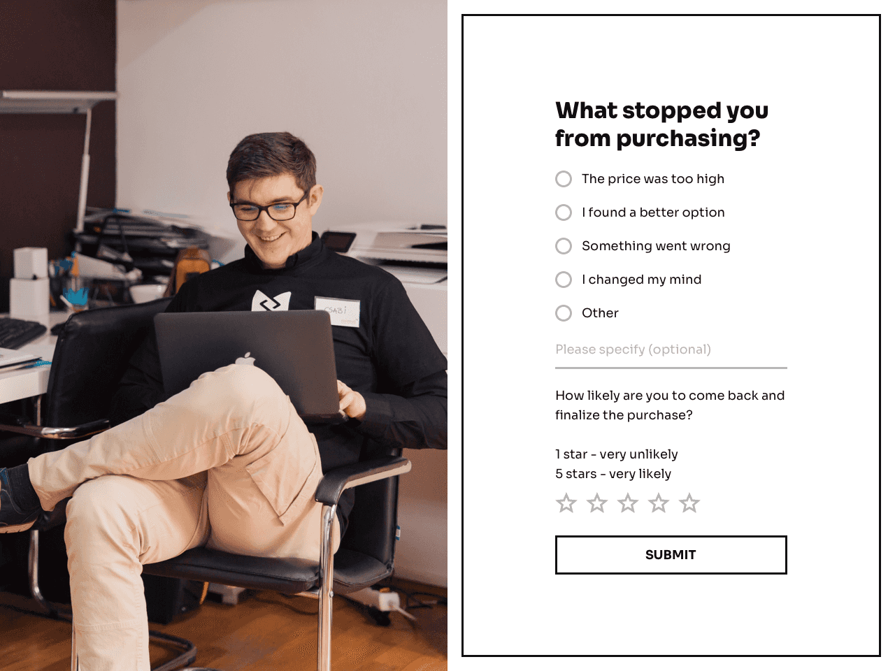 Cart abandonment survey form powered by Getform