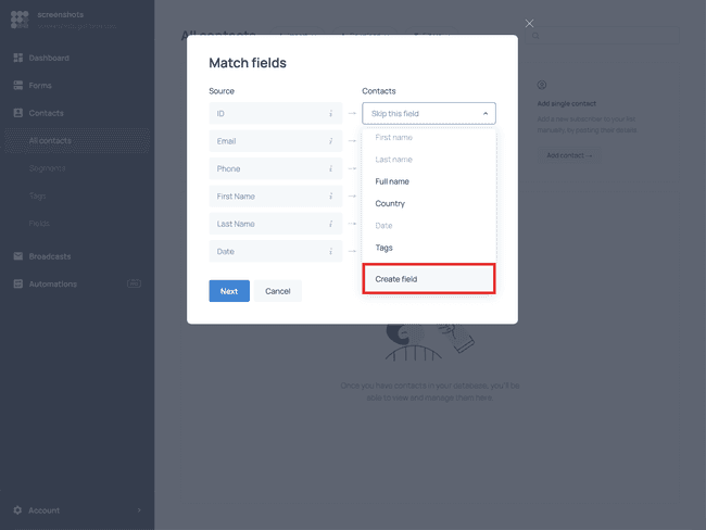 Creating a new field in Getform