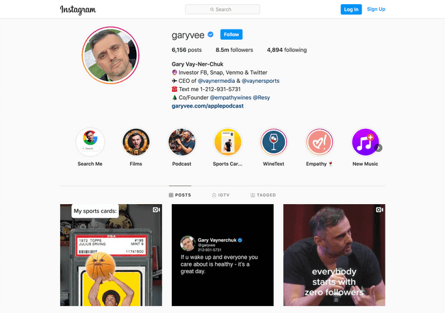 Gary Vee Instagram bio is an example of a concise and clear copy
