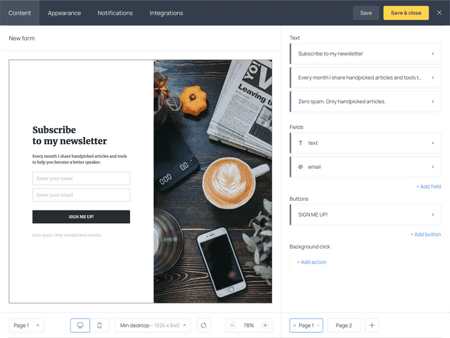 Email subscription form template powered by Getform