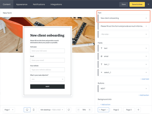 How to edit text fields in a client onboarding questionnaire