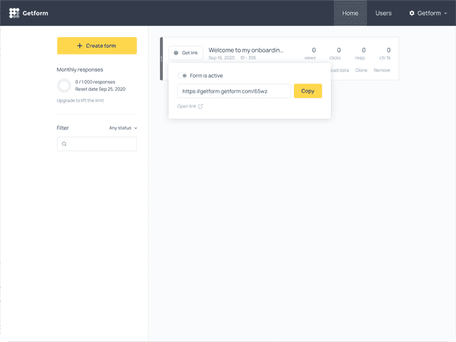 How to share your onboarding questionnaire with your clients directly