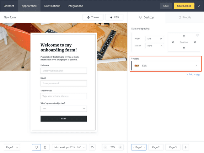 How to replace a background image in a client onboarding form