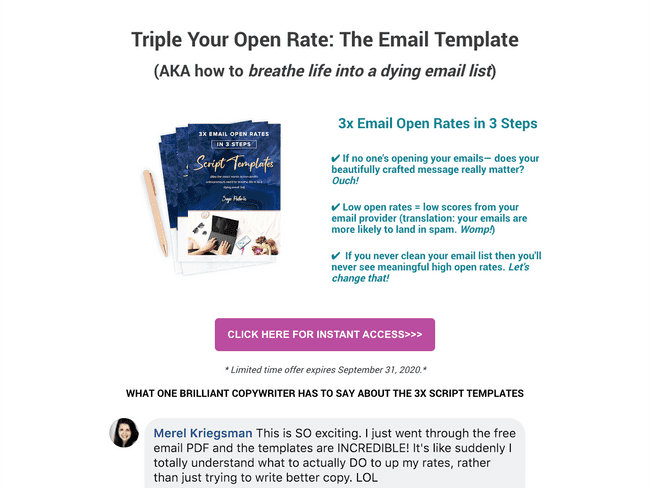 Sage Polaris offers email script templates on her landing page