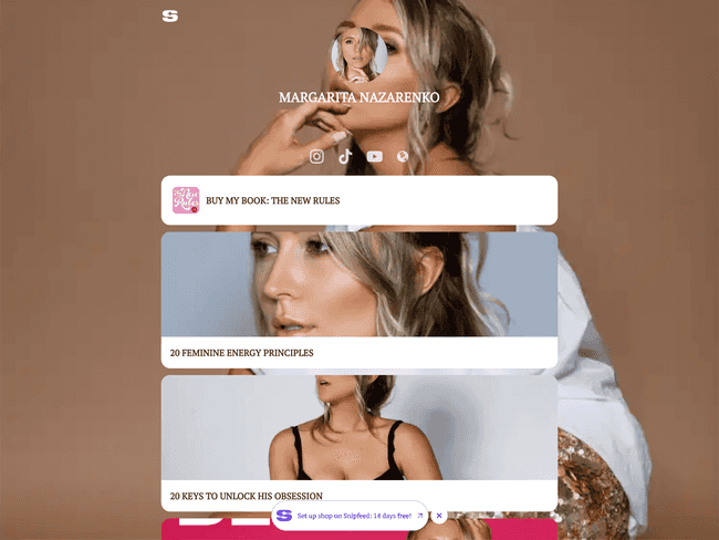 Margarita Nazarenko’s Instagram landing page created with Snipfeed