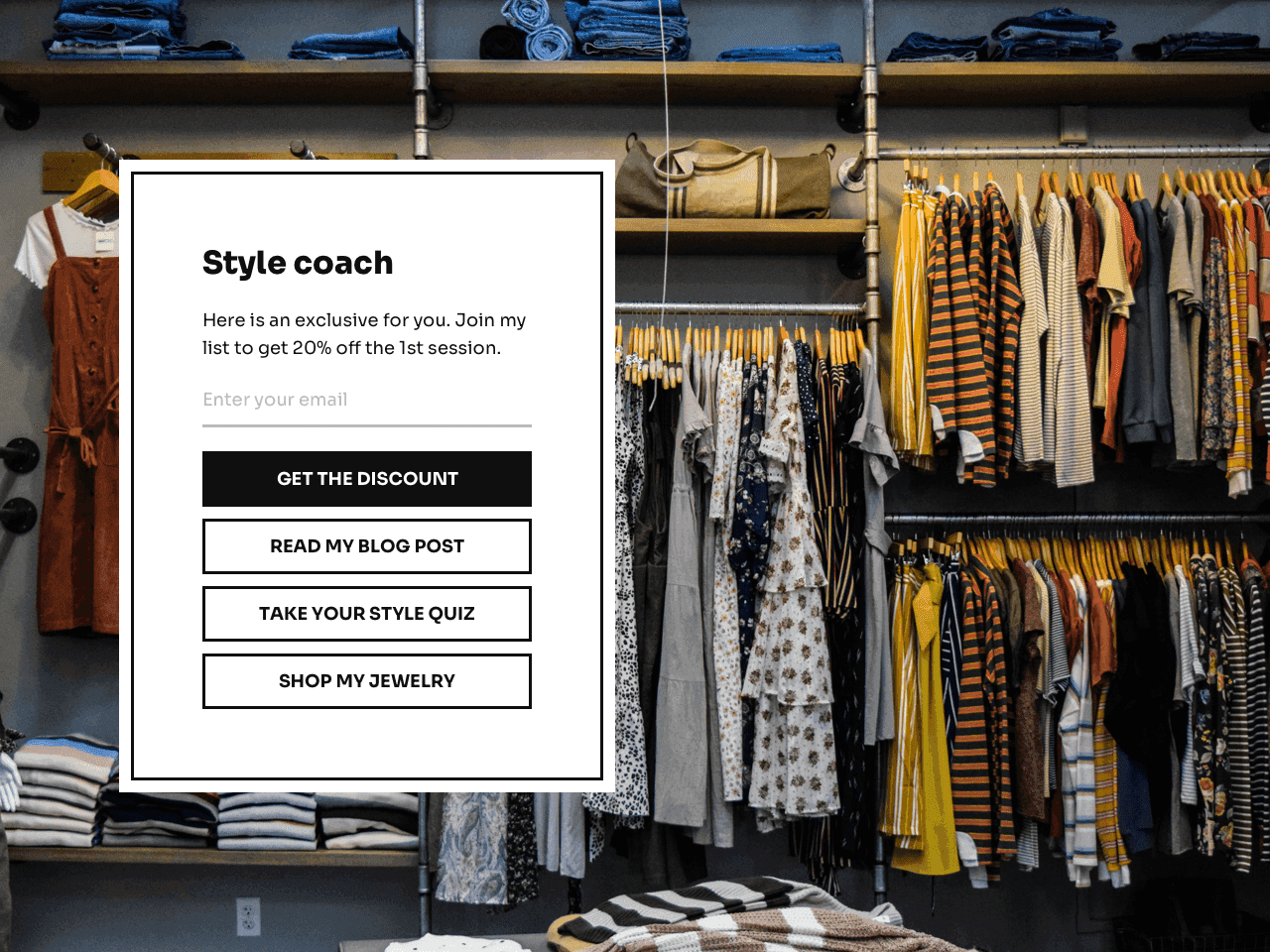 Instagram landing page for a style coach powered by Getform
