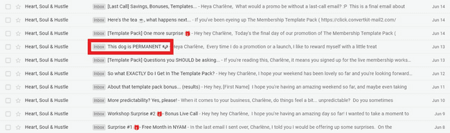 A subject line of a pattern interrupt email stands out of the rest of the sequence