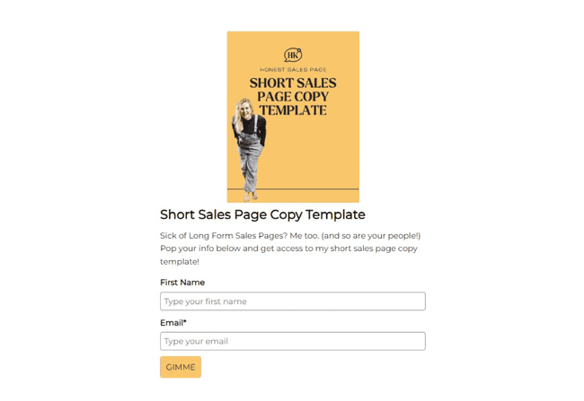 Opt-in freebie example by Hilary Krueger – sales page copy template
