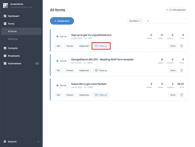 The ‘Follow-up’ button below the form card