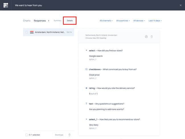 How to view post-purchase survey responses in Getform