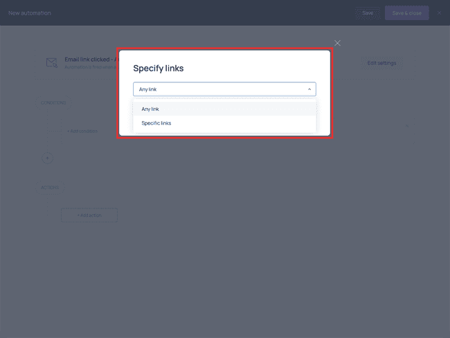 Specifying links for an ‘Email link clicked’ type of automation