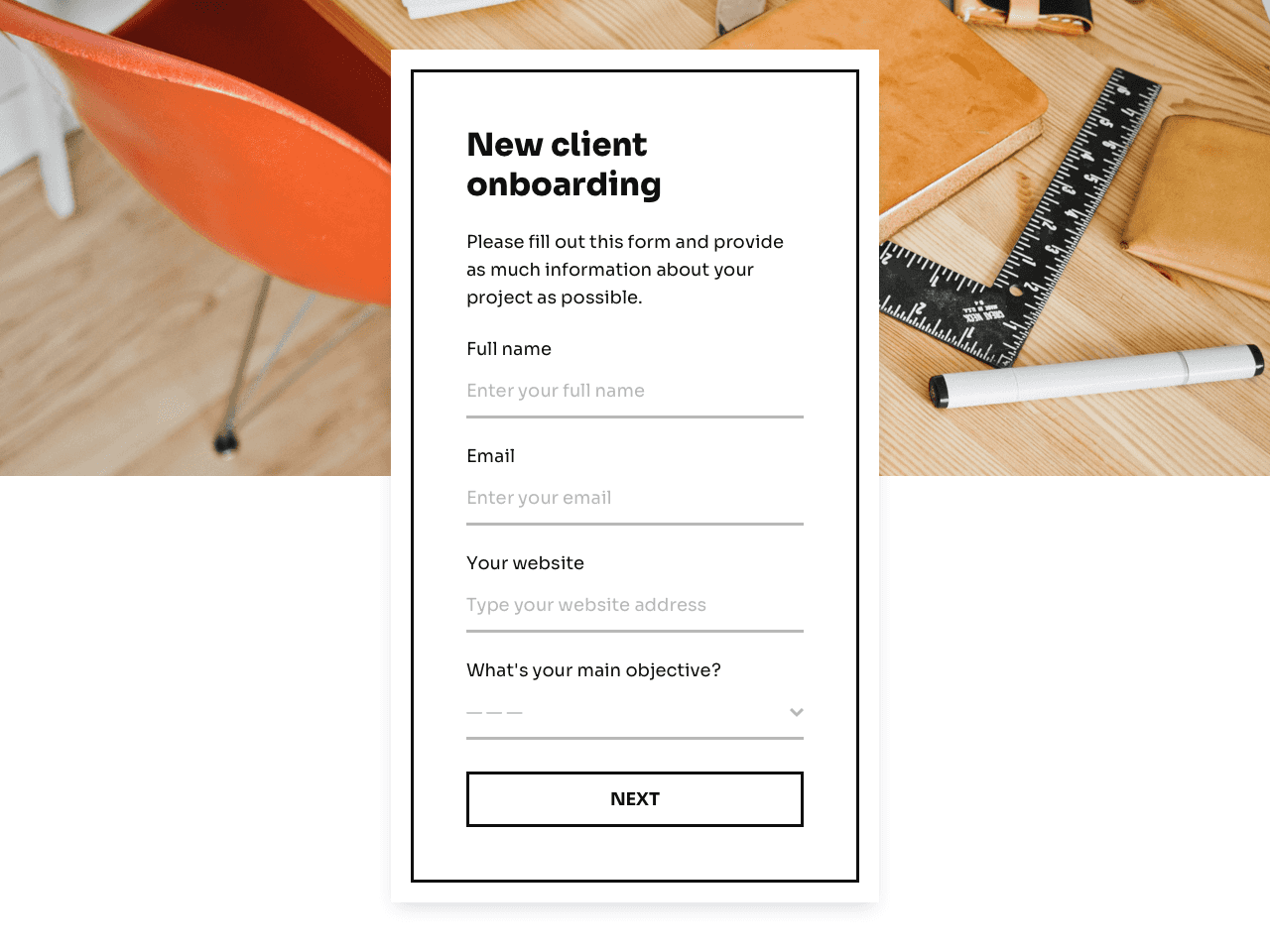 New client onboarding questionnaire example powered by Getform