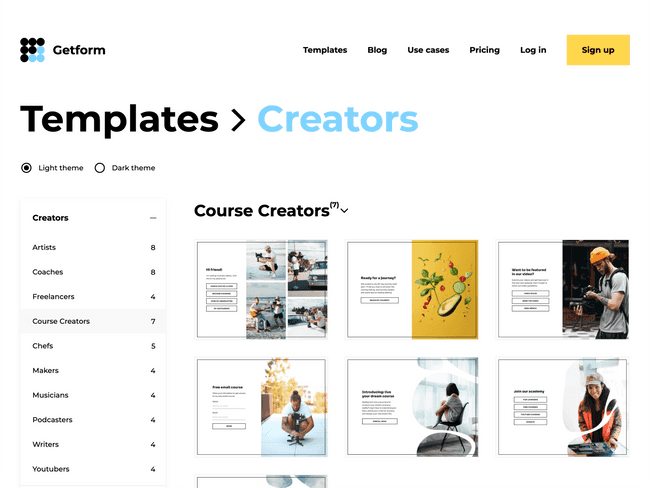 The section for course creators in the template gallery