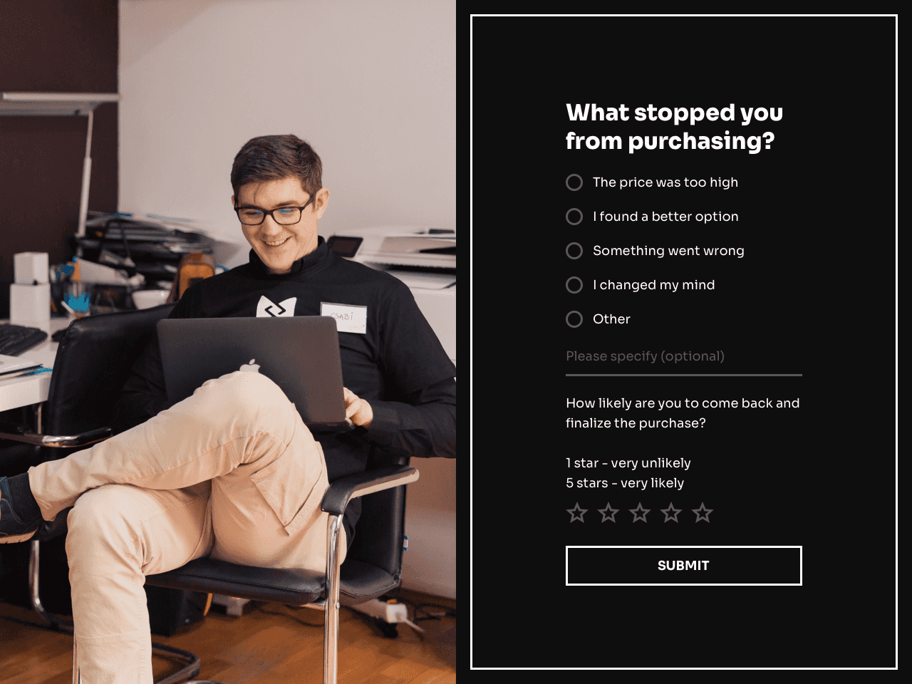 Cart abandonment survey form powered by Getform