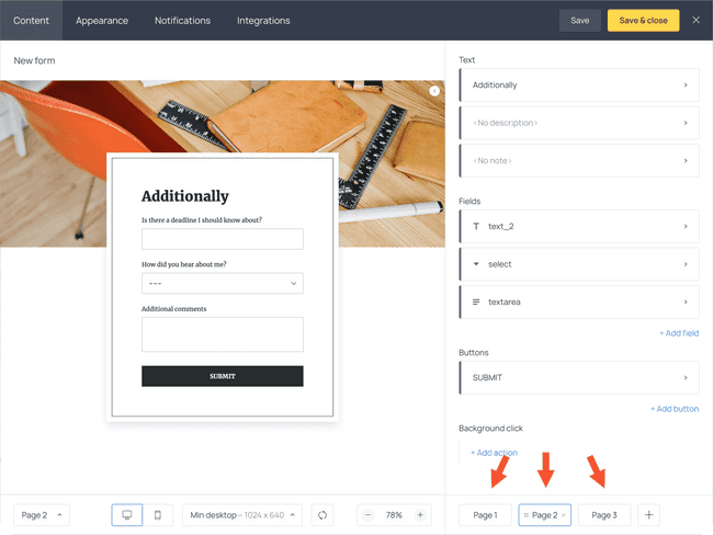 How to navigate between pages in a form powered by Getform