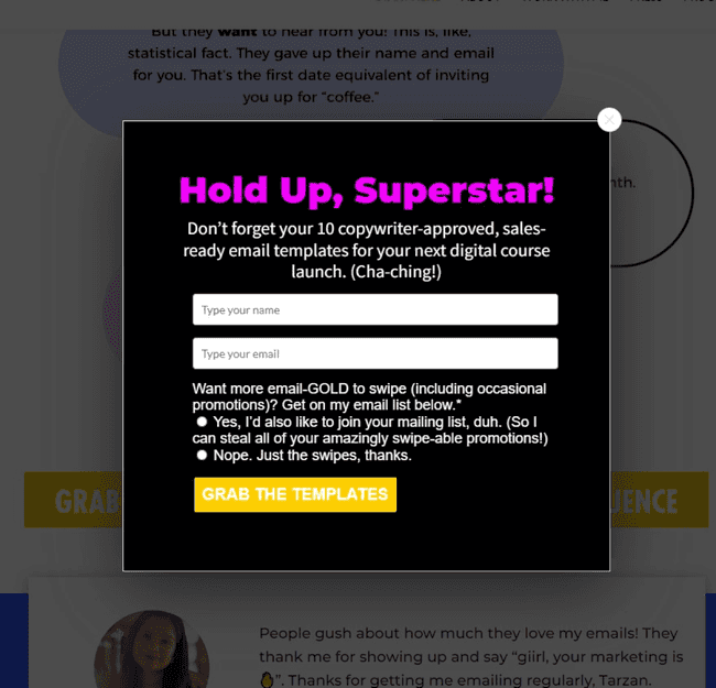 Exit-intent popup designed to promote an opt-in freebie