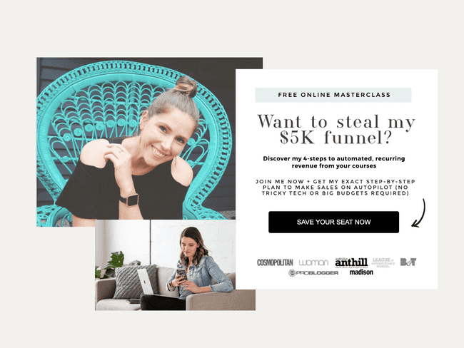 Kate Mckibbin offers her sales funnel via a landing page