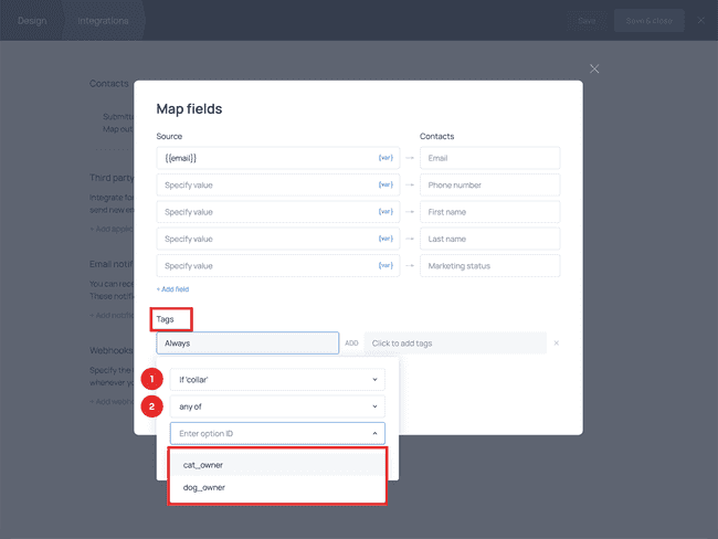 Field mapping in Getform