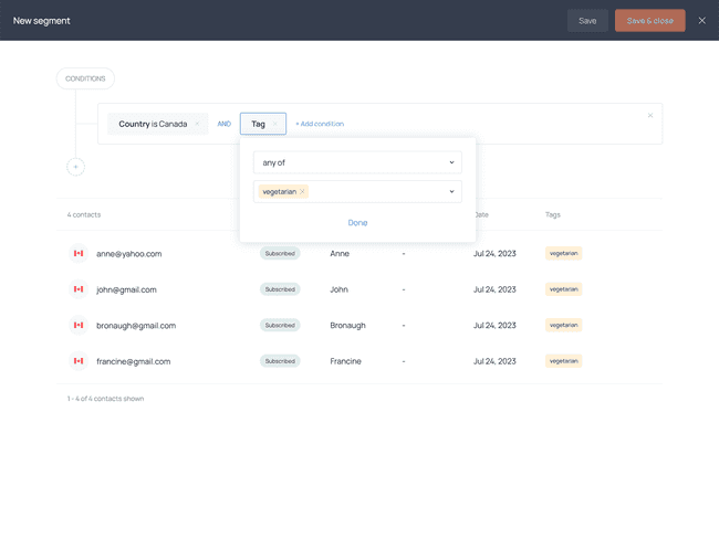 Example of  building an audience segment with multiple conditions