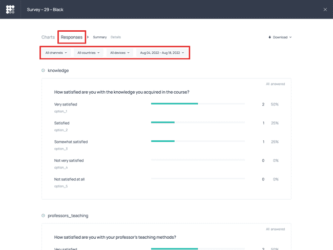 The form responses in the Statistics section