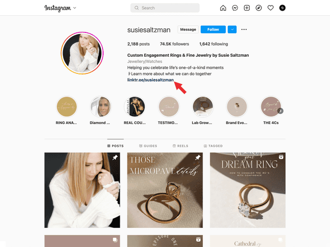 Custom jewelry maker Suzie Saltzman’s Instagram page